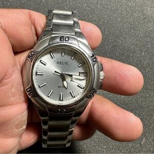 Relic Mens Quartz Sports Watch Date Just ZR11674 Silver Tone Working New Battery